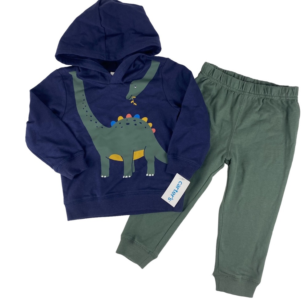 NWT Carters Dino Matching Hoodie Set - Size 24M